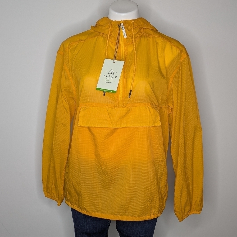 NWT Alpine Design Yellow Orange 1/3 Zip Hooded Wind Jacket XS